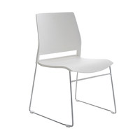 Chaise de conférence empilable moderne en plastique, tabouret de loisirs léger sans accoudoirs avec base en métal chromé et dossier creux