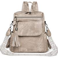 Sac à dos vintage pour femme en cuir PU, multi-poches, fermeture éclair, sac à dos décontracté pour femme, sac de voyage quotidien avec pompon, personnalisable OEM ODM