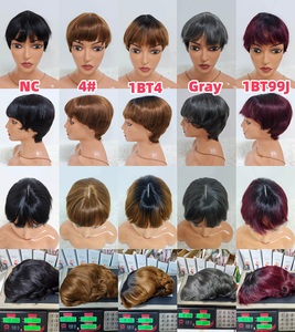Promoción 9.5$ Letsfly Pelucas Cortas de Encaje con Base de Seda 1x3 con Flequillo 4 #   Venta al por Mayor de Cabello Humano Natural, Pelucas de Cabello Virgen con Corte Pixie - Product Image 3