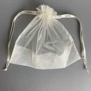 Sacchetto di organza cosmetico personalizzato all'ingrosso sacchetto di Organza di pizzo sacchetti di Organza bianchi Logo personalizzato