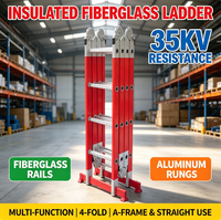 Échelle articulée multifonctionnelle en fibre de verre EN131 4-en-1, pliable et extensible, marches en aluminium homologuées 35KV