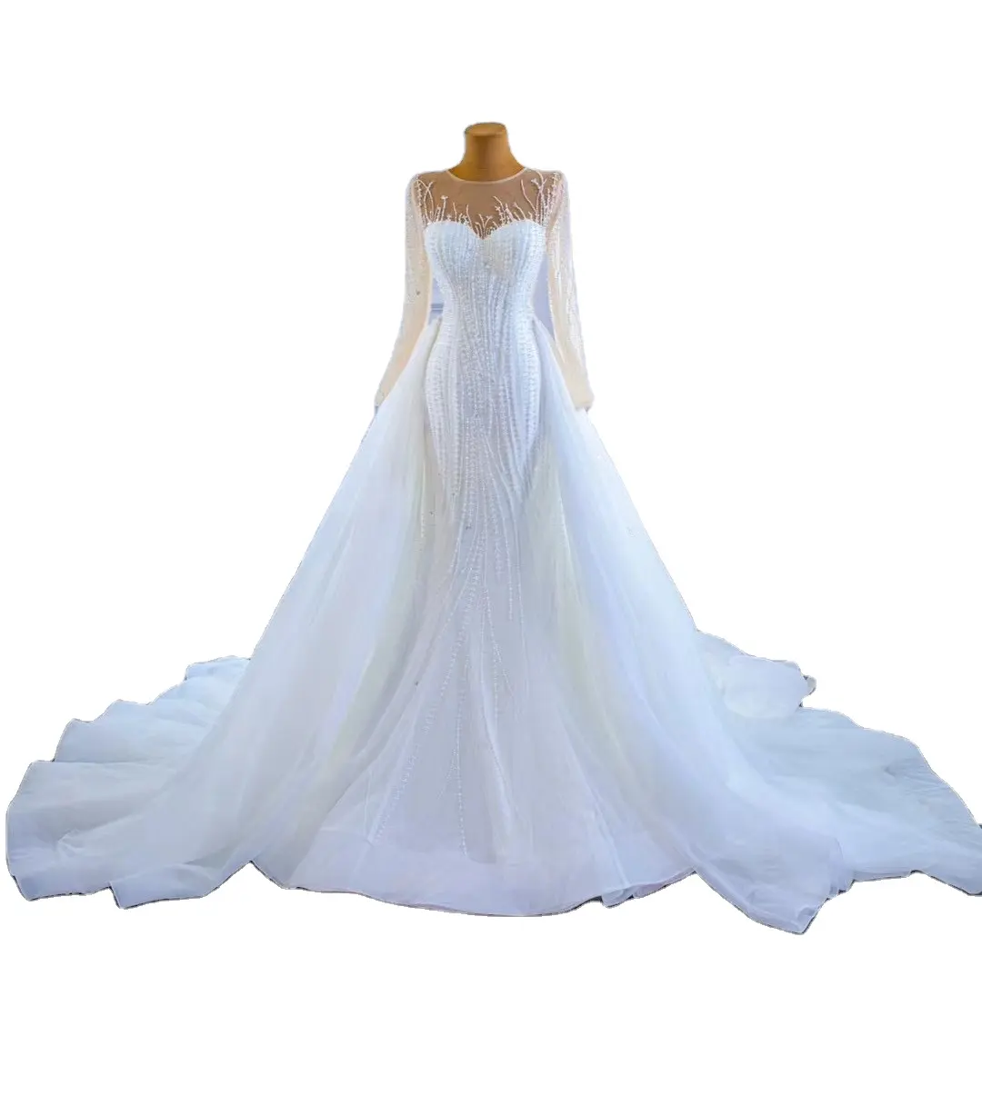 Feishiluo Luxury Ivory mermaid ball bridal dress Crystal bead lace wedding dress Detachable Train for women ball gown