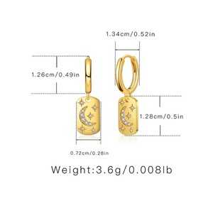 Geometric Rectangle Diamond <b>Moon</b> Huggie Hoop Earrings Cubic Zirconia & Goldtone Celestial Rectangle Drop Earrings - Product Image 6