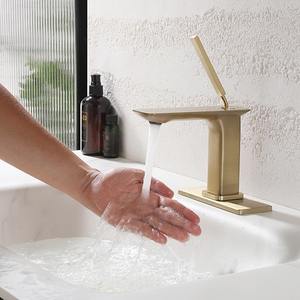 Robinet mitigeur de lavabo moderne en laiton à poignée <span class=keywords><strong>unique</strong></span>, design contemporain, montage monotrou, pour salle de bain, finition brossée, céramique, <span class=keywords><strong>WC</strong></span> - Product Image 2