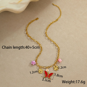 Novirasine Trendy Waterproof Stainless Steel Link Chain Women's Summer Beach <strong>Boho</strong> Dolphin Turtle Butterfly Charm <strong>Necklace</strong> - Product Image 3