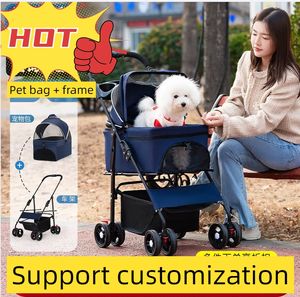 Penjualan laris kereta dorong anjing peliharaan dapat dilipat skuter berjalan troli tarik kecil kucing berjalan keranjang tamasya anjing kecil dapat dilepas - Product Image 3