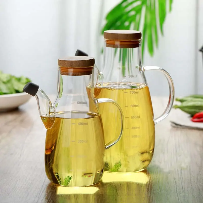 Dispensador de óleo garrafa de vidro galheteiro e garrafas de vinagre com tampa de bambu para cozinha conjunto de recipientes de cozinha