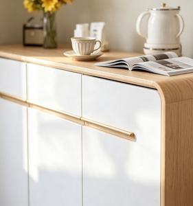 Modern Wood <b>Storage</b> <b>Cabinet</b> With <b>White</b> Doors And Open Shelf Scandinavian Style Living Room Furniture - Product Image 2