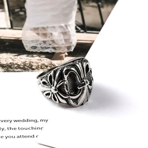 European American Punk Style <b>Titanium</b> Steel <b>Ring</b> For <b>Men</b> Cross Pattern Silver Gray Fashion Jewelry Gift - Product Image 1