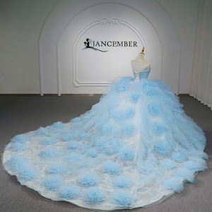 Gt26079 Light Blue Ruffle <b>Flower</b> Quinceanera Gown Sparkly Strapless Bodice Princess Ball Gown For <b>Sweet</b> 16 Party Jancember - Product Image 3