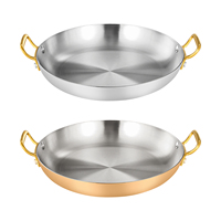 Wajan Penggorengan Datar Bergagang Ganda Bahan Stainless Steel 304 untuk Paella Seafood Spanyol, Cocok untuk Restoran Barat, Steak, dan Hadiah Bisnis