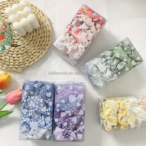 BELLEWORLD-Caja de regalo personalizada de PVC para mujer, cinta para el pelo de satén con flores de <span class=keywords><strong>lunares</strong></span> azules, conjunto a granel, 7 Uds. - Product Image 5