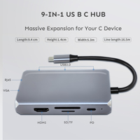 SYONG 9-in-1 stasiun Dok 1000Mbs TYPE-C RJ45 HDMI VGA USB 3.0 SD TF PD 100W untuk sistem Win8 Win10 32/64 MAC OS10.9 kemudian