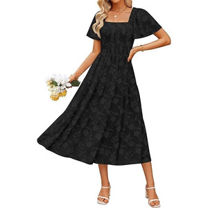 Vestidos midi de manga corta con estampado floral bohemio y cuello cuadrado para mujer - Product Image 3