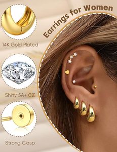 Set di 7 Paia di Orecchini a Cerchio in Acciaio Inossidabile per Donne, Placcati in Oro Antiallergico, Piccoli Gioielli per <span class=keywords><strong>Piercing</strong></span> alla Cartilagine e <span class=keywords><strong>Trago</strong></span>, Naturali - Product Image 1