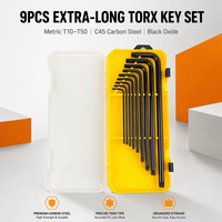 9PCS XINYAN Set Kunci Torx Ekstra Panjang Metrik 10T-50T Baja Karbon C45 Lapisan Oksida Hitam Kotak Penyimpanan Plastik Garansi 3 Tahun