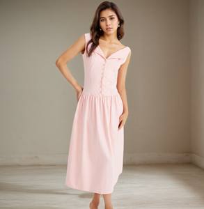 เดรสผ้าฝ้ายสีชมพูเรียบง่ายสำหรับผู้หญิงชุดเดรสเสื้อกล้ามแขนกุดสำหรับวัยรุ่นแนวเจ้าหญิง - Product Image 3