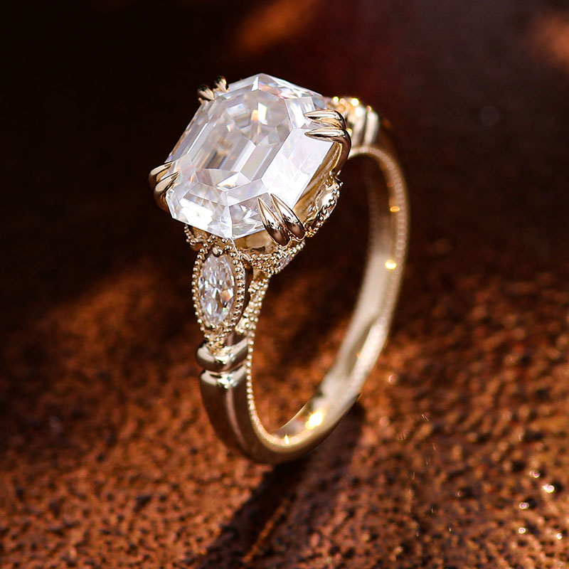 Bague en or massif 18 carats avec diamant moissanite véritable