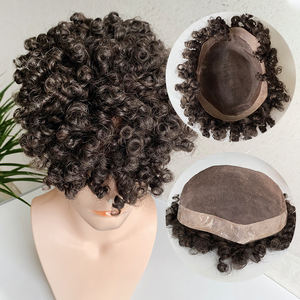 Sistema de Reemplazo Capilar Prostético con Base Mono Fina de Cabello Humano Remy Indio <span class=keywords><strong>para</strong></span> <span class=keywords><strong>Hombres</strong></span>, Peluca Marrón/Gris, Estilos Ondulados/Rizados, Tupé <span class=keywords><strong>para</strong></span> <span class=keywords><strong>Hombres</strong></span> - Product Image 1