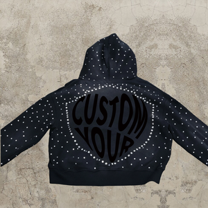 Sudadera con capucha para hombre, estilo streetwear personalizado, de felpa francesa gruesa, oversize, vintage, con lavado ácido, pedrería y efecto desgastado, con cremallera completa. - Product Image 6