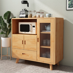 Nordic Solid Wood <b>Sideboard</b> Microwave Cabinet <b>Storage</b> Unit For Dining Room Small Apartment Kitchen Cabinet With Glass Door - Product Image 2
