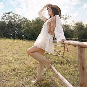 WETKISS 2026 Stivali da Donna all'Ingrosso, Stivali Western <span class=keywords><strong>con</strong></span> Tacco Basso, Punta Affusolata, Ricamo Floreale, Stivali da Cowboy Alti fino al Ginocchio - Product Image 6