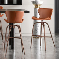 Tabouret de bar pivotant de luxe léger en cuir de vachette importé de qualité supérieure, chaise de table îlot minimaliste italienne au design simple HD-7296D
