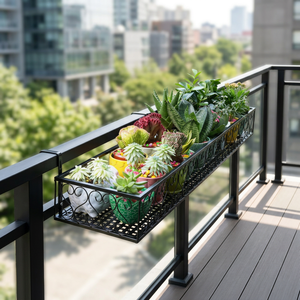 Support de plantes moderne en métal pour balcon avec finition thermolaquée pour fleurs et plantes vertes, usage extérieur - Product Image 1
