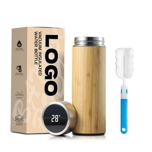 500Ml <b>Thermos</b> Mug Led Temperature Display Smart Touch Bamboo Wooden Stainless Steel Insulated With Tea Infuser Strainer - Product Image 1
