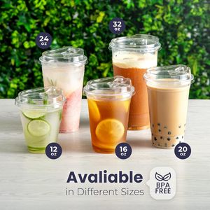 Gobelets jetables en PET transparent pour jus, café, bubble tea, smoothies, avec couvercle, vente en gros - Product Image 4