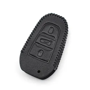 Remote Control Car Keychain PU Protector Bag Leather Car Key Case For P-eugeot 308 408 508 C-itroen C4 C4L C6