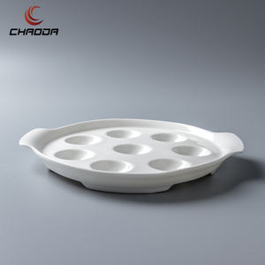 Assiettes d'escargot en céramique 8 trous de 7/9/11 pouces avec poignées assiettes d'escargot de fruits de mer plat de cuisson d'escargot blanc Barbecue - Product Image 6