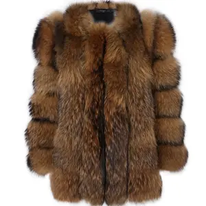 Custom Hot Sale Women Real Raccoon Dog Fur Coat Ladies Stand Collar Long Sleeve Cropped Style Natural Raccoon Fur Jacket