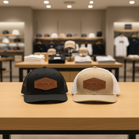 Casquette Trucker 6 Panneaux à Prix de Gros avec Patch en Cuir et Visière Courbe en Maille Blanche pour Hommes