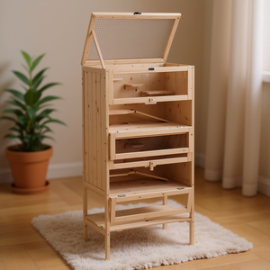 Cage en bois pour hamster, habitat pour souris, maison pour rats, mobilier d'intérieur durable pour animaux de compagnie, petite taille, rectangulaire, fermeture à poussoir - Product Image 2