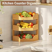 Panier à fruits d'angle en bambou à 3 niveaux, support de comptoir de cuisine, organisateur de rangement pour fruits et légumes, pour oignons, pain, collations, pommes de terre