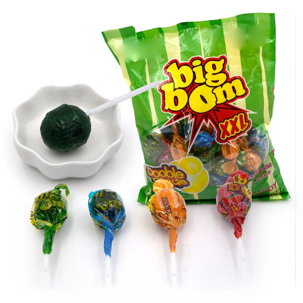 Round sweet multi colored XXL big sour bubble gum lollipop candy