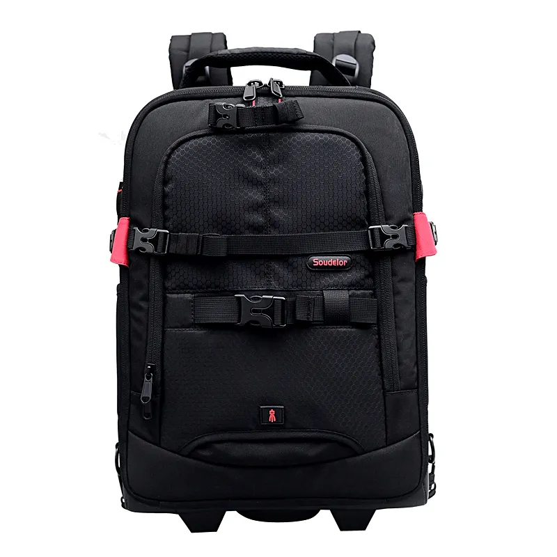 حقيبة ترولي حقيبة التصوير حقيبة الكتف الكاميرا SLR سعة كبيرة تحمل الخرز الفولاذية المقاومة للماء عجلات مطاطية