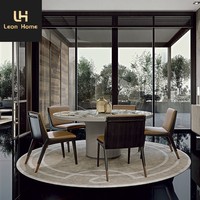 Table à manger ronde moderne de luxe avec base en acier inoxydable pour salle à manger, ensemble personnalisé avec plateau en marbre naturel blanc