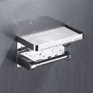 Porte-papier toilette mural avec plateau pour téléphone et crochet, distributeur de papier hygiénique moderne en acier inoxydable 304 pour salle de bain - Product Image 2