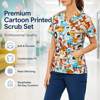Uniforme de Enfermería al por Mayor para Pediatra, Blusa con Estampado de Dibujos Animados, Cuello en V, Manga Corta, Logotipo Personalizado, Uniforme de Hospital