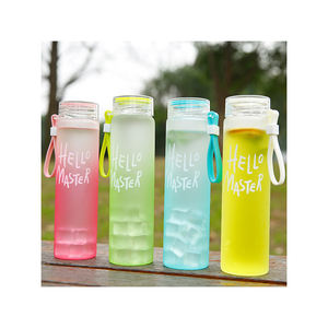 Botella de agua de cristal para uso al por mayor, botella deportiva con logotipo colorido personalizado sin mango, con bombillas de vidrio a granel - Product Image 1