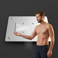 Système de douche thermostatique LED en laiton avec pommeau de pluie musical et cascade