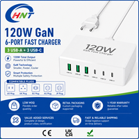 Chargeur rapide de bureau GaN 120W 6 ports 3USB-A+3USB-C Station de charge PD Prise universelle US UK EU AU JP pour téléphone portable