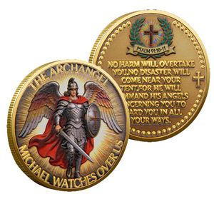 Pièce de collection commémorative en métal sur le thème de Michael, le Tueur de Dragons, avec verset biblique Psalm 91:10-11, cadeau souvenir - Product Image 4