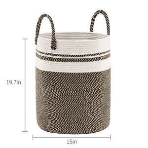 Grand panier de rangement en corde de coton tressé, panier à linge, panier pour couvertures et jouets avec poignée, panier à linge sale pliable - Product Image 2