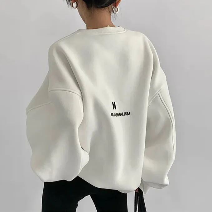 Suéter negro de cuello redondo 500gsm boxy Fit Premium 100% algodón sudaderas con capucha bordado blanco peso pesado Sudadera Mujer pesada con capucha