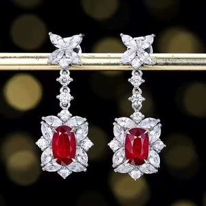 SGARIT Bijoux fins, boucles d'oreilles en or blanc 18 carats, rubis rouge pigeon naturel non chauffé de 1,38 ct, taille ovale, pour femmes, certificat AIGS - Product Image 1