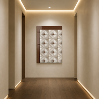 Seni Dinding Porselen Kristal Geometris 3D Wabi-Sabi Modern dengan Bingkai Aluminium, Lukisan Relief untuk Dekorasi Villa, Foyer, Lorong, dan Ruang Tamu