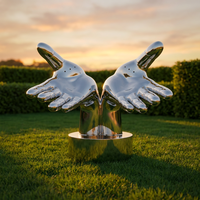 Sculpture de main en acier inoxydable, moderne, polie, pour extérieur, artisanat métallique décoratif artistique de grande envergure